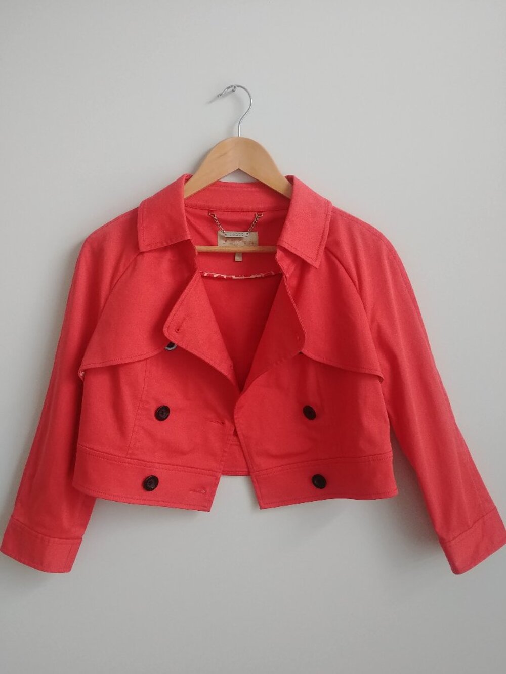 Ports International orange cotton cropped double breasted jacket size 6